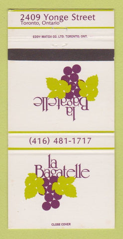 Matchbook Cover - La Bagatelle Toronto ON restaurant 30 Strike