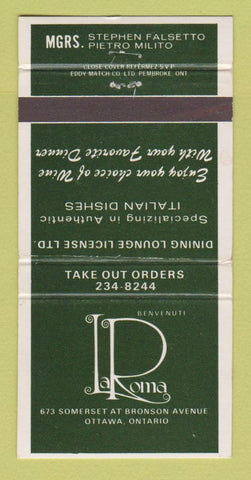 Matchbook Cover - La Roma Restaurant Ottawa ON Italian 30 Strike