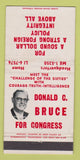 Matchbook Cover - Donald Bruce for Congress Election WEAR 30 Strike