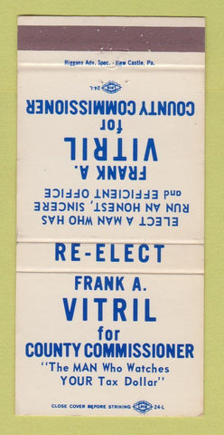 Matchbook Cover - Frank Vitril County Commissioner Election 30 Strike