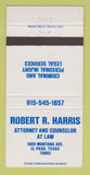 Matchbook Cover - Robert Harris Attorney at Law El Paso TX 30 Strike