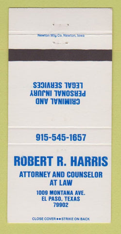 Matchbook Cover - Robert Harris Attorney at Law El Paso TX 30 Strike