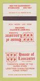 Matchbook Cover - House of Lancaster Tavern Etobicoke ON 30 Strike