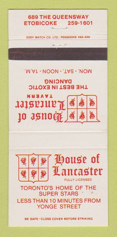 Matchbook Cover - House of Lancaster Tavern Etobicoke ON 30 Strike