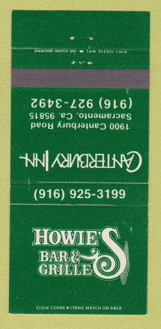 Matchbook Cover - Howe's Bar Grille Canterbury Inn Sacramento CA 30 Strike