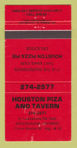 Matchbook Cover - Houston Piza and Tavern Pizza Mississauga ON 30 Strike