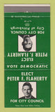 Matchbook Cover - Peter F Flaherty for City Council Pittsburgh PA 30 Strike