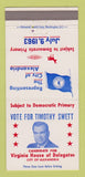 Matchbook Cover - Timothy Swett VA House of Delegates Alexandria 30 Strike