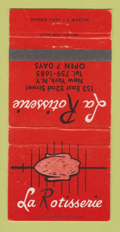 Matchbook Cover - La Rotisserie New York City restaurant 30 Strike
