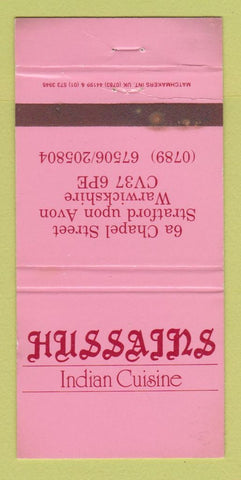 Matchbook Cover - Hussains Indian Restaurant Stratford upon Avon WEAR 30 Strike