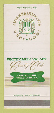 Matchbook Cover Whitemarsh Valley Country Club Philadelphia PA SAMPLE 30 Strike