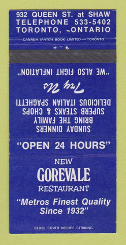 Matchbook Cover - New Gorevale Restaurant Toronto ON 30 Strike