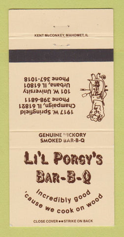 Matchbook Cover - Lil Porgy's BBQ Urbana Champaign IL 30 Strike