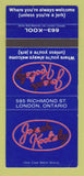Matchbook Cover - Joe Kool's London ON SAMPLE 30 Strike