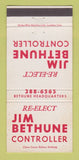 Matchbook Cover - Jim Bethune Controller Election Canada WEAR 30 Strike