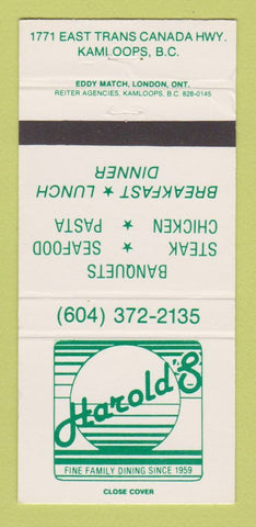 Matchbook Cover - Harold's Restaurant Kamloops BC 30 Strike