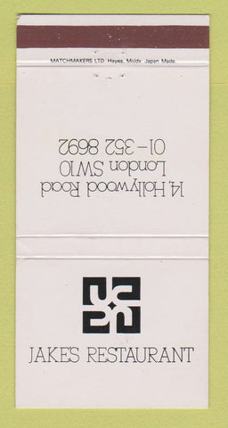 Matchbook Cover - Jake's Restaurant London UK England 30 Strike