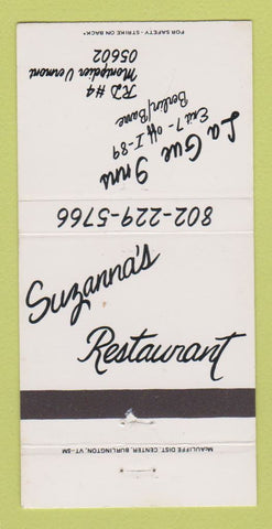 Matchbook Cover - Suzanna's Restaurant Montpelier VT 30 Strike