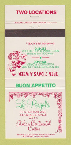 Matchbook Cover - La Pergola Italian Restaurant Miami Hollywood FL 30 Strike
