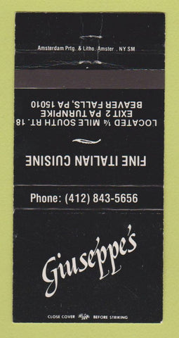 Matchbook Cover - Giuseppe's Italian Restaurant Beaver Falls PA 30 Strike