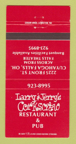 Matchbook Cover Larry & Jerry's Corkscrew Restaurant Cuyahoga Falls OH 30 Strike