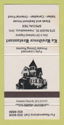 Matchbook Cover - La Residence Restaurant Hawkesbury ON WEAR 30 Strike
