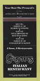 Matchbook Cover - Giuseppe's Italian Restaurant Mercer Butler PA 30 Strike