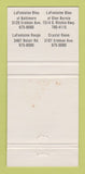 Matchbook Cover - La Fontaine Ceaterers Baltimore Glen Burnie MD 30 Strike