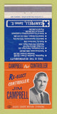 Matchbook Cover - Jim Campbell Controller Election Hamilton ON 30 Strike