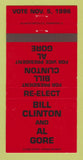 Matchbook Cover - Bill Clinton for President 1996 Al Gore RED 30 Strike