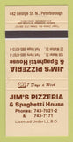 Matchbook Cover - Jim's Pizzeria Pizza North Peterborough ON WORN 30 Strike