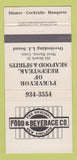 Matchbook Cover - New England Food and Beverage West Haven CT 30 Strike
