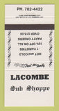Matchbook Cover - Lacombe Sub Shoppe Sandwiches 30 Strike