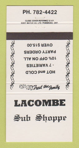 Matchbook Cover - Lacombe Sub Shoppe Sandwiches 30 Strike