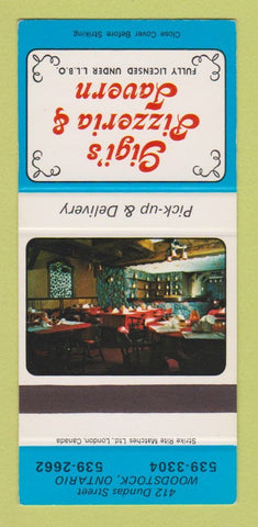 Matchbook Cover - Gigi's Pizzeria Tavern Woodstock ON pizza 30 Strike
