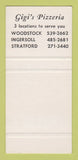 Matchbook Cover - Gigi's Pizzeria Tavern Woodstock ON pizza 30 Strike
