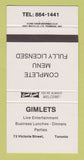Matchbook Cover - Gimlets Restaurant Toronto ON 30 Strike