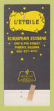 Matchbook Cover - L'Etoile Restaurant Phoenix AZ 30 Strike