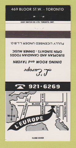 Matchbook Cover - L'Europe Restaurant Toronto ON 30 Strike