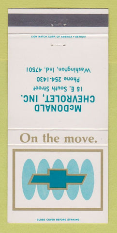 Matchbook Cover - Chevrolet McDonald Washington IN 30 Strike