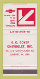 Matchbook Cover - 1971 Chevrolet HC Boyer Sunbury PA 30 Strike