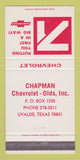 Matchbook Cover - 1971 Chevrolet Chapman Oldsmobile Uvalde TX 30 Strike