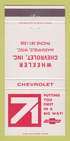 Matchbook Cover - 1971 Chevrolet Wheeler Marshfield WI 30 Strike