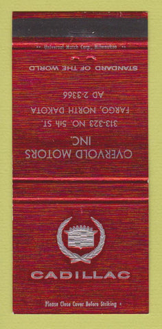 Matchbook Cover - Overvold Motors Cadillac Fargo ND 30 Strike