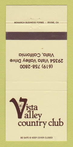 Matchbook Cover - Vista Valley Country Club Vista CA 30 Strike