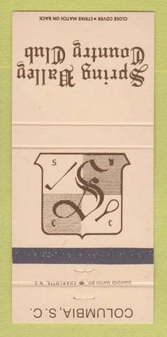Matchbook Cover - Spring Valley Country Club Columbia SC 30 Strike