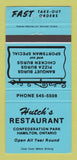 Matchbook Cover - Hutch's Restaurant Hamilton ON BLUE 30 Strike