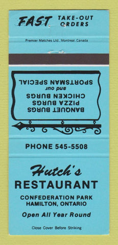 Matchbook Cover - Hutch's Restaurant Hamilton ON BLUE 30 Strike