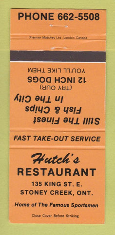 Matchbook Cover - Hutch's Restaurant Hamilton ON ORANGE WEAR 30 Strike