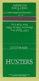 Matchbook Cover - Hunters American Bar Grill New York City 30 Strike